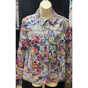 Vintage City Blues by Koret Paisley Floral Sparkly Jacket Size Small